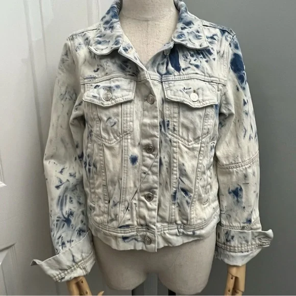 Free People White and Blue Tones Tie Dye Denim Jacket Size Small - Picture 5 of 16